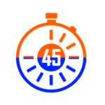 Orange and blue Clock shape with 45 number in it Artwork icon