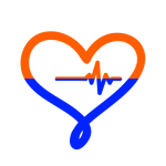 Orange and blue artwork icon heart shape with heart rate signal on it